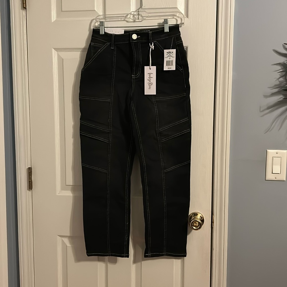 High rise cropped straight leg black jeans